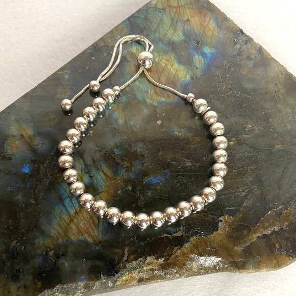 Dyadema Sterling Silver 925 Italy 6MM Beaded Ball Bracelet Adjustable Bolo Clasp - Picture 4 of 16